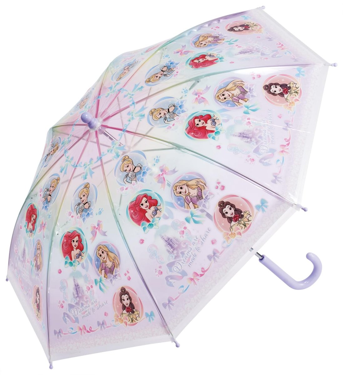 画像1: スケーター（Ｓｋａｔｅｒ） 子供用 ビニール傘 ４５ｃｍ ディズニー プリンセス ３ 女の子 ５?６才 １０５?１１５ｃｍ 指を挟みにくい手開き式 ８本骨 ＵＢＶ４５?Ａ (1)
