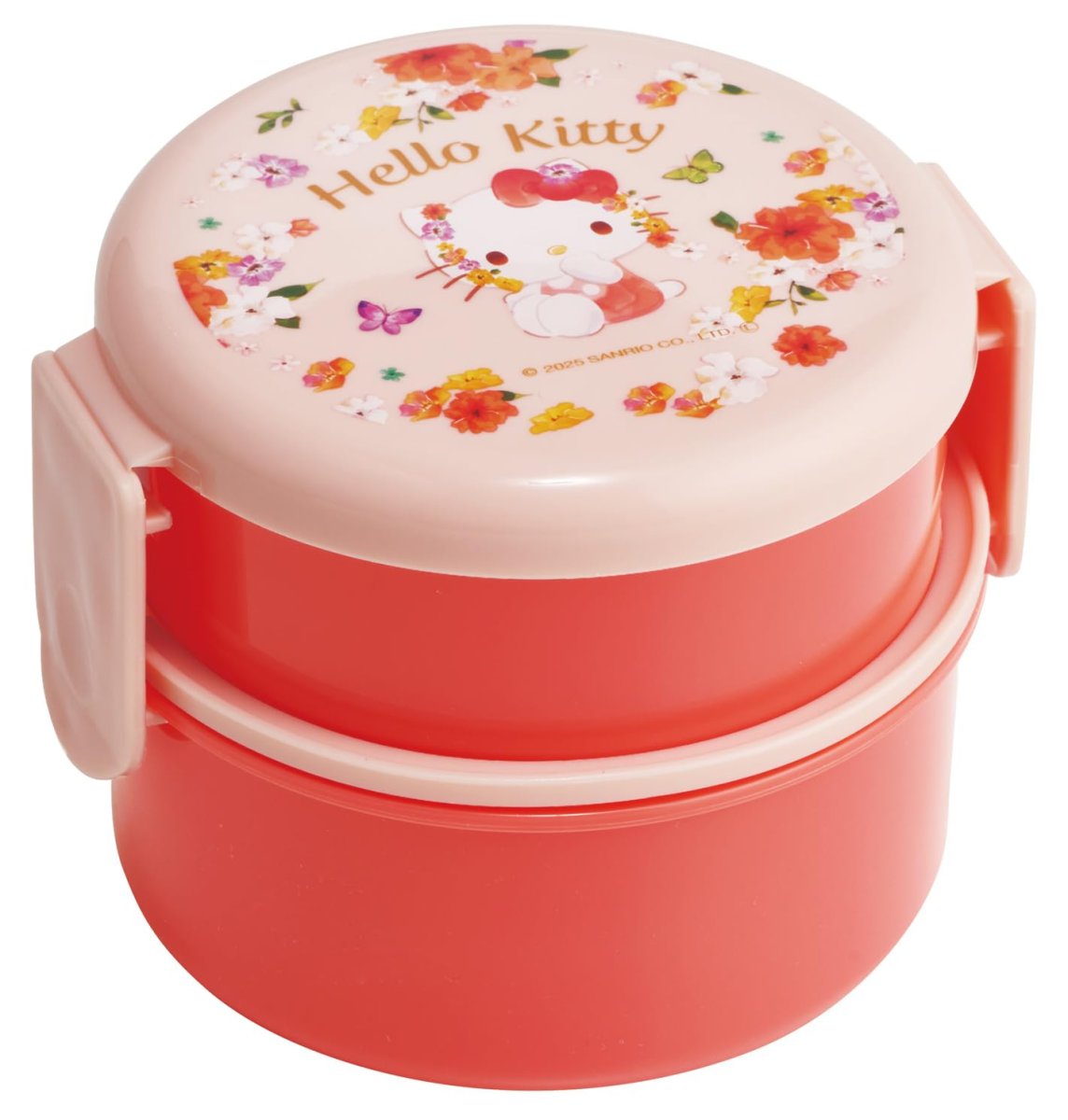 画像1: スケーター（Ｓｋａｔｅｒ） 弁当箱 丸型 ランチボックス ５００ｍｌ ２段 フォーク付 日本製 サンリオ ハローキティ パステルビビットな水彩花柄 女の子 ＯＮＷＲ１?Ａ (1)