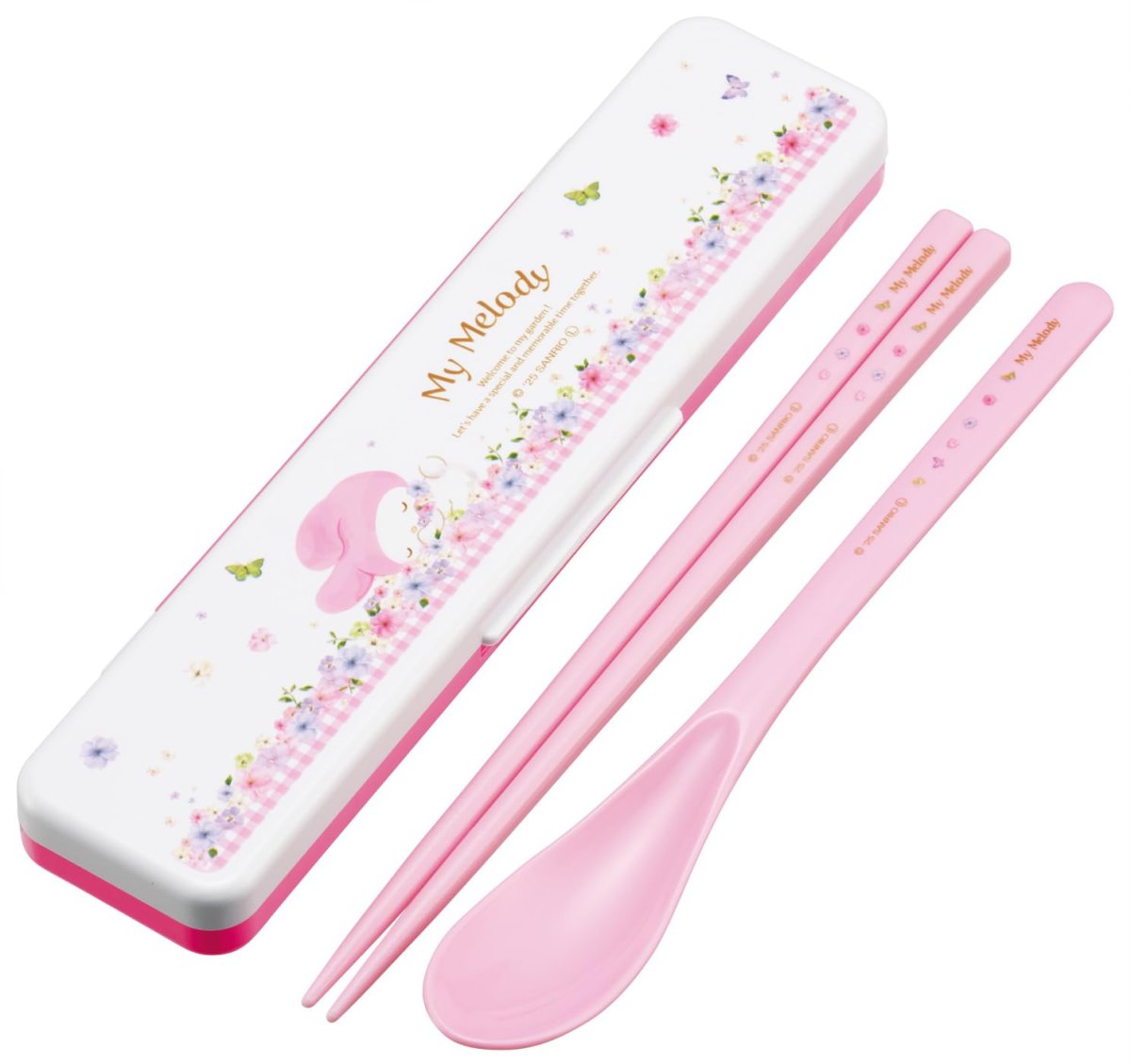 画像1: スケーター（Ｓｋａｔｅｒ） 箸 スプーン セット 弁当 大人用 コンビセット １８ｃｍ カチャカチャ鳴らない 日本製 サンリオ マイメロディ パステルビビットな水彩花柄 女の子 ＣＣＳ３ＳＡ?Ａ (1)