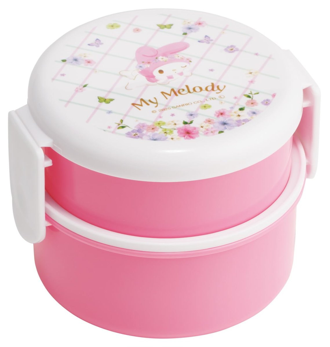 画像1: スケーター（Ｓｋａｔｅｒ） 弁当箱 丸型 ランチボックス ５００ｍｌ ２段 フォーク付 日本製 サンリオ マイメロディ パステルビビットな水彩花柄 女の子 ＯＮＷＲ１?Ａ (1)