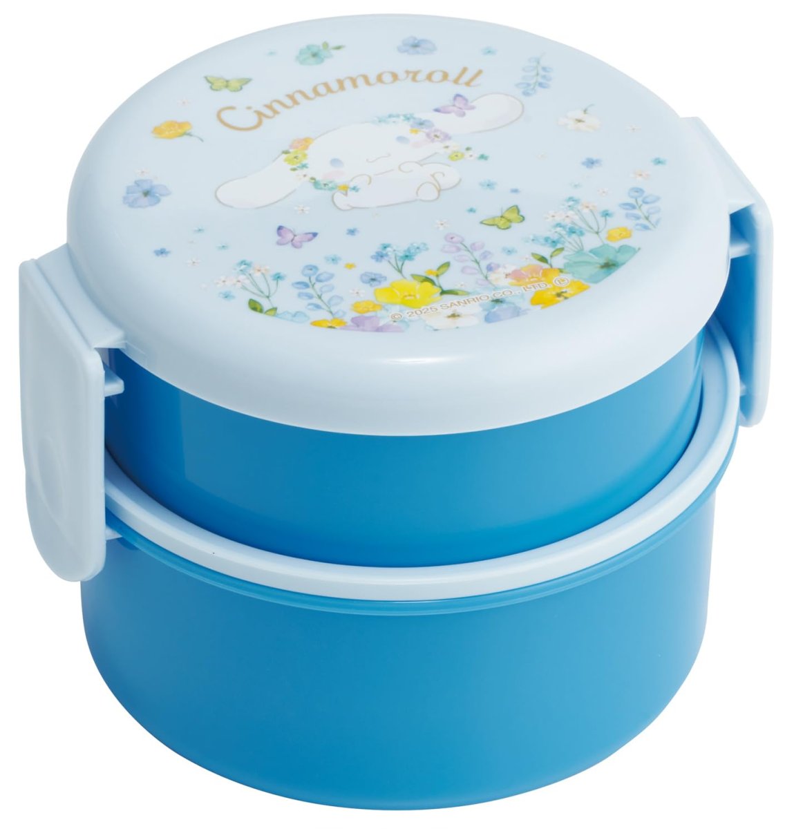 画像1: スケーター（Ｓｋａｔｅｒ） 弁当箱 丸型 ランチボックス ５００ｍｌ ２段 フォーク付 日本製 サンリオ シナモロール パステルビビットな水彩花柄 女の子 ＯＮＷＲ１?Ａ (1)