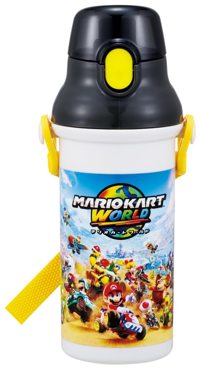 画像1: スケーター（ｓｋａｔｅｒ） 子供用 直飲み 水筒 プラスチック ４８０ｍｌ ワンプッシュ開閉 食洗機対応 日本製 スーパーマリオ マリオカート ワールド 男の子 ＰＳＢ５ＳＡＮ?Ａ (1)
