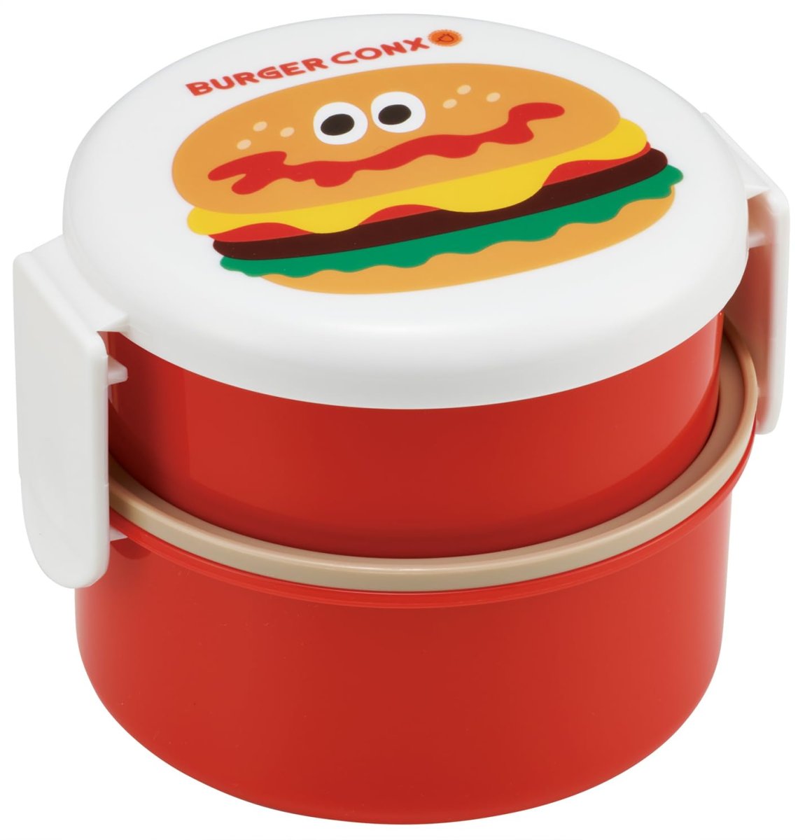 画像1: スケーター（Ｓｋａｔｅｒ） 弁当箱 丸型 ランチボックス ５００ｍｌ ２段 フォーク付 日本製 バーガーコンクス ハロー ＯＮＷＲ１?Ａ (1)