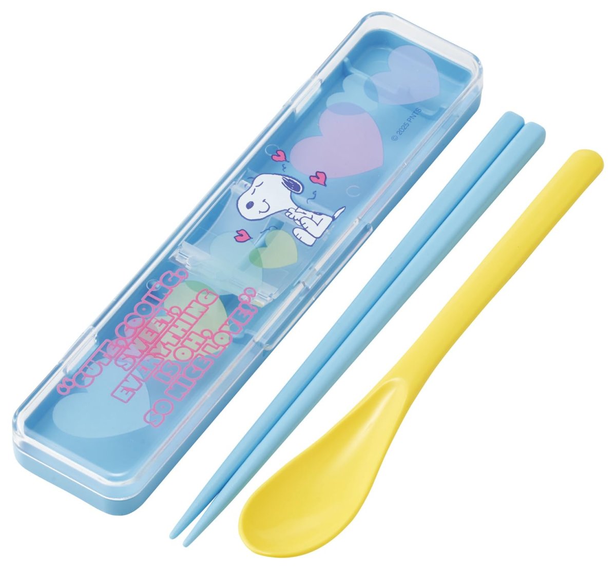 画像1: スケーター（Ｓｋａｔｅｒ） 箸 スプーン セット 弁当 大人用 コンビセット １８ｃｍ カチャカチャ鳴らない 日本製 スヌーピー クリアハート イエロー×ブルー ＣＣＳ３ＳＡ?Ａ (1)