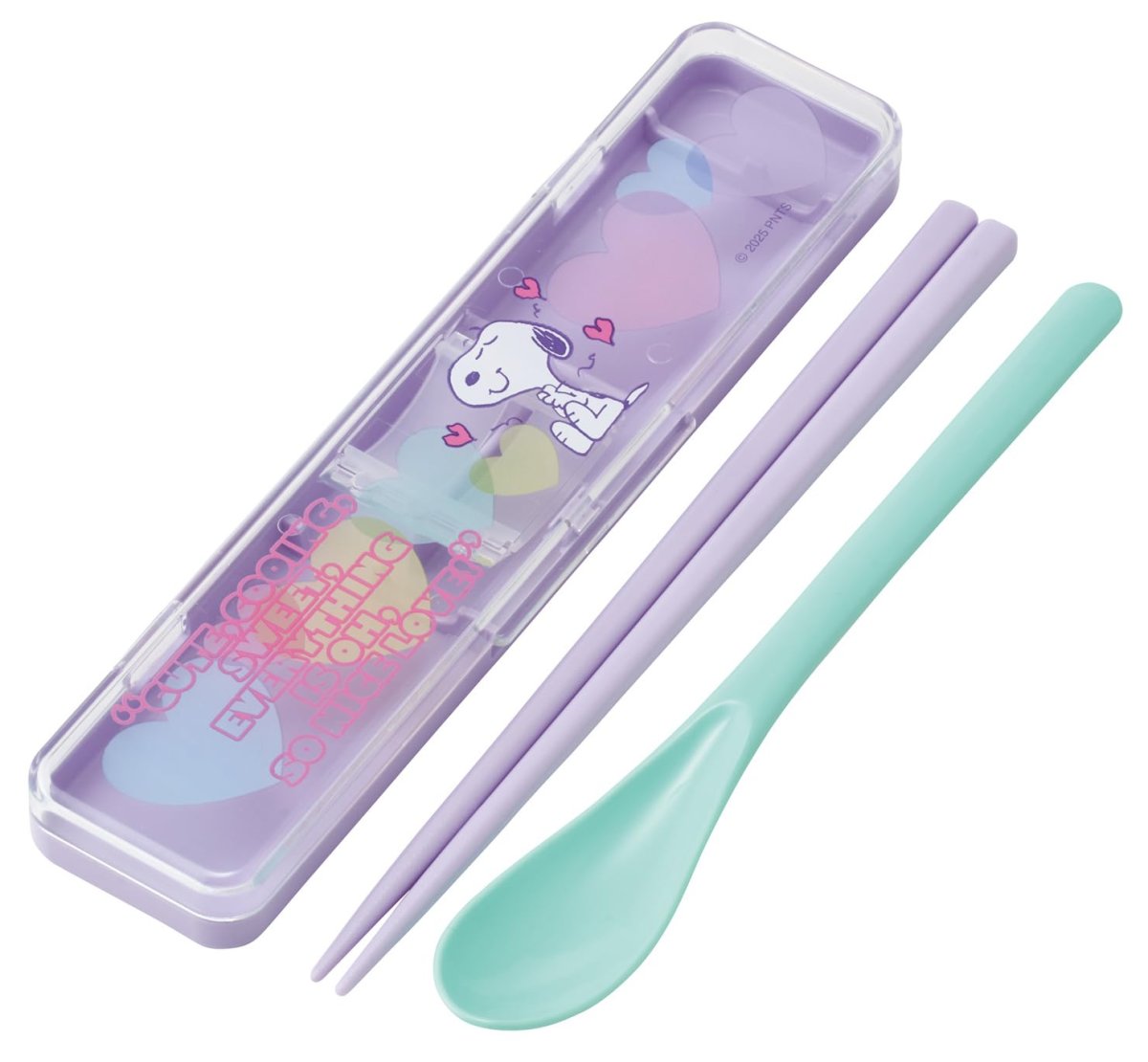 画像1: スケーター（Ｓｋａｔｅｒ） 箸 スプーン セット 弁当 大人用 コンビセット １８ｃｍ カチャカチャ鳴らない 日本製 スヌーピー クリアハート グリーン×パープル ＣＣＳ３ＳＡ?Ａ (1)