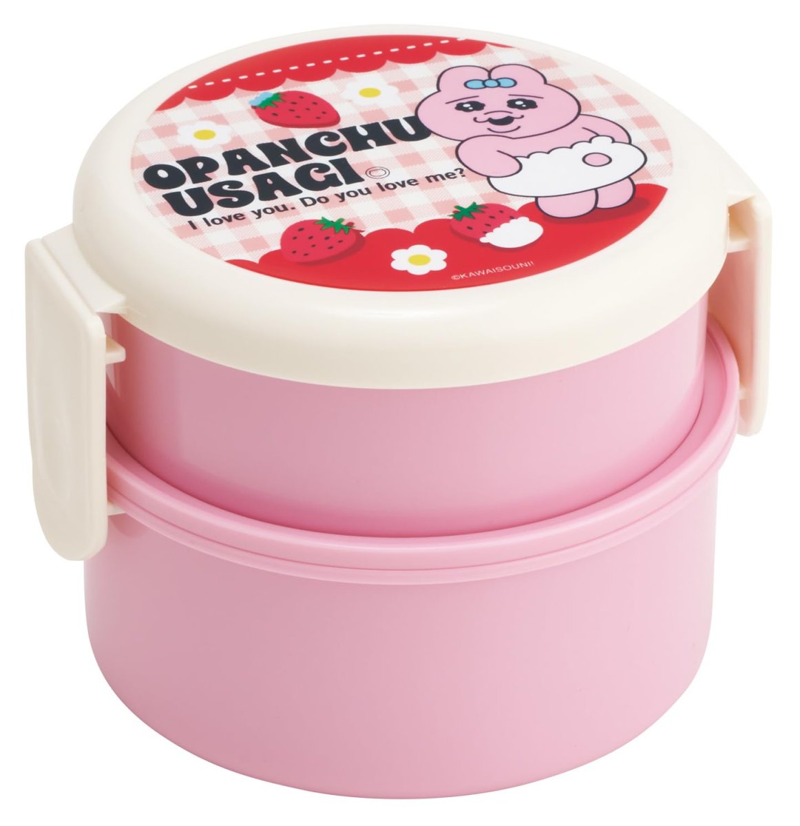 画像1: スケーター（Ｓｋａｔｅｒ） 弁当箱 丸型 ランチボックス ５００ｍｌ ２段 フォーク付 日本製 おぱんちゅうさぎ いちご ＯＮＷＲ１?Ａ (1)