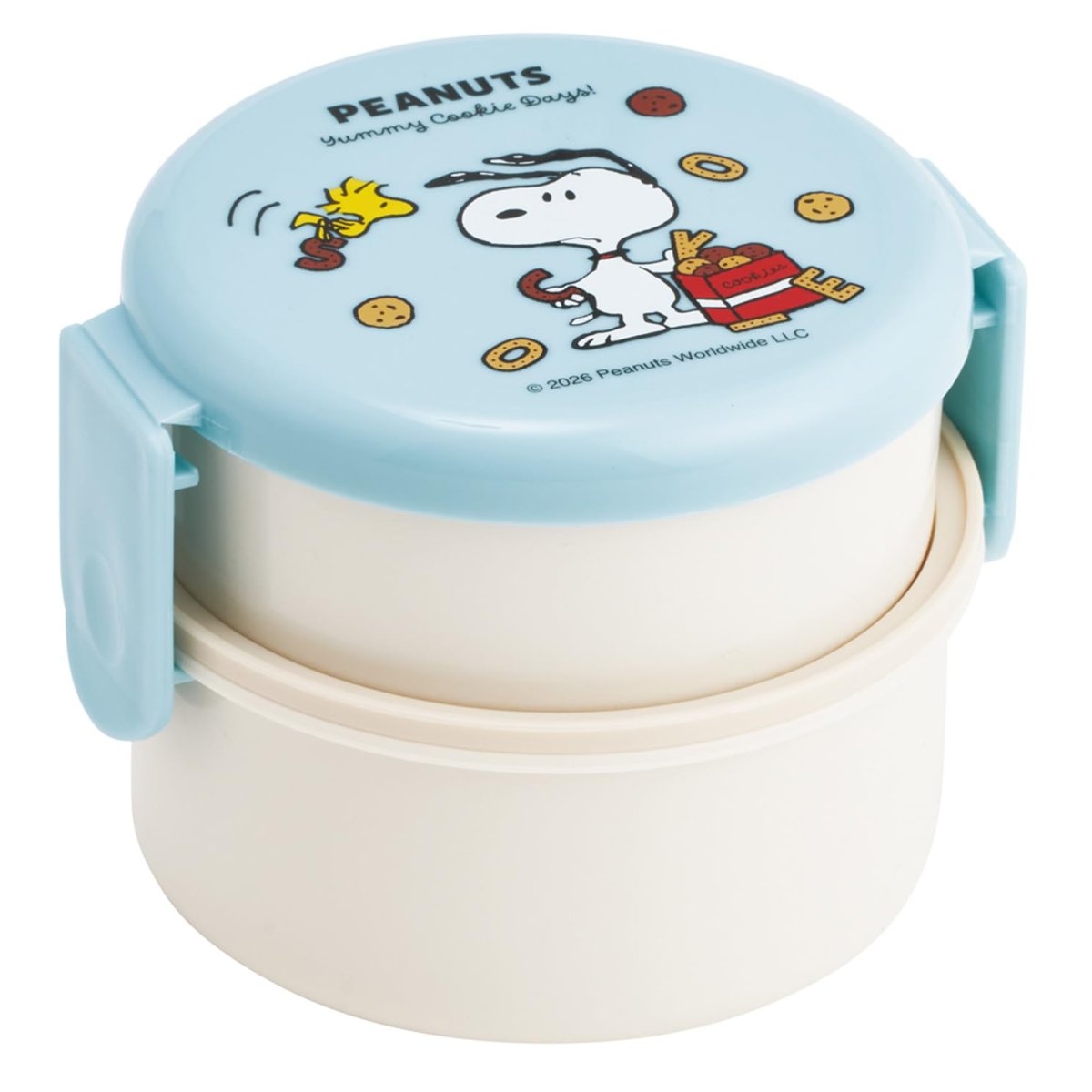 画像1: スケーター（Ｓｋａｔｅｒ） 弁当箱 丸型 ランチボックス ５００ｍｌ ２段 フォーク付 日本製 スヌーピー クッキー ＯＮＷＲ１?Ａ (1)
