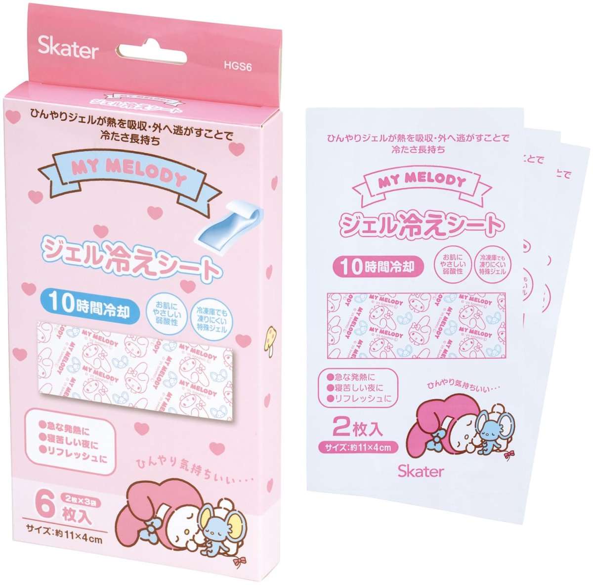 画像1: スケーター（Ｓｋａｔｅｒ） ジェル冷えシート 冷感ジェルシート ひんやり 熱冷まし ６枚入 ２枚×３袋 １０時間冷却 サンリオ マイメロディ いつもいっしょのお友だち ＨＧＳ６?Ａ (1)