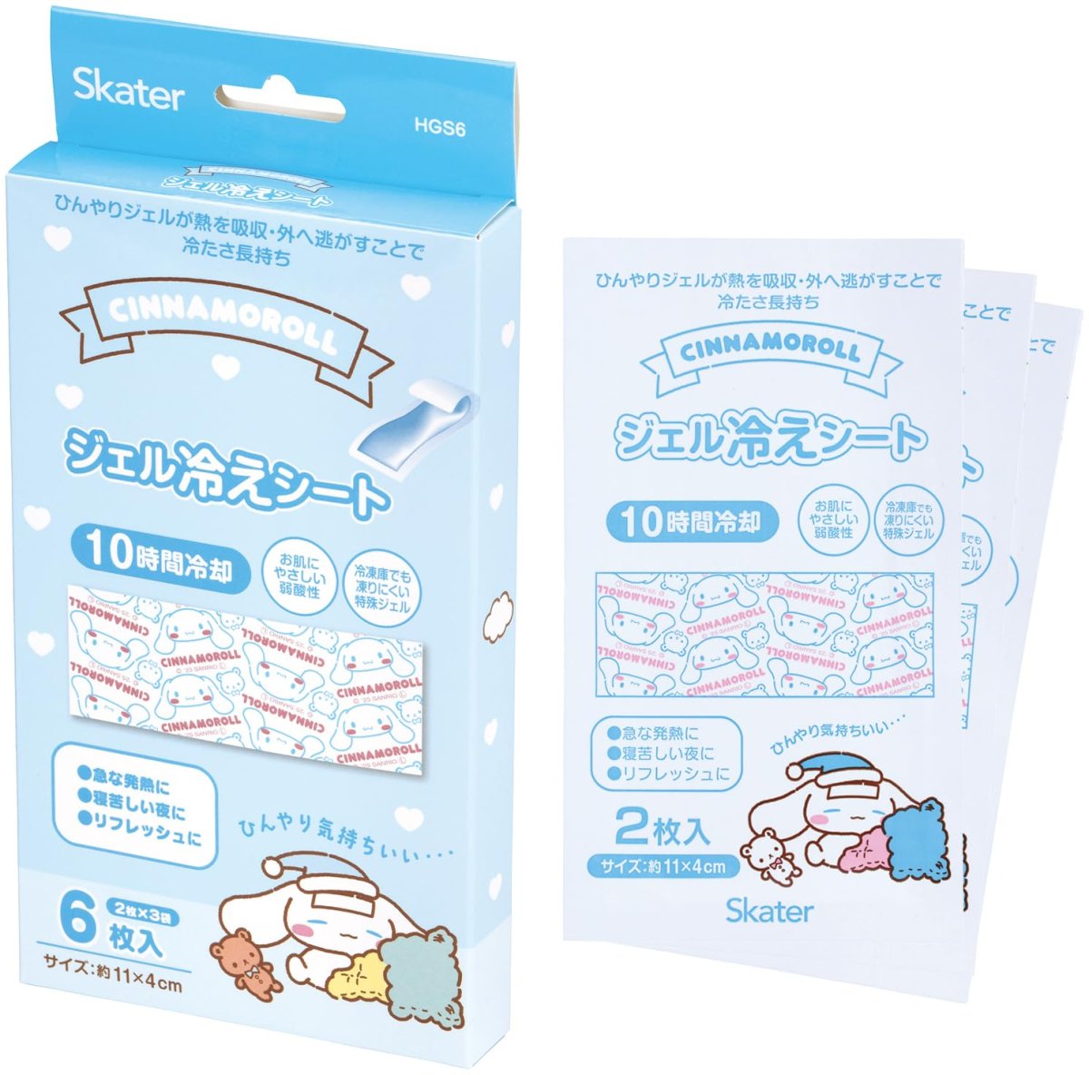 画像1: スケーター（Ｓｋａｔｅｒ） ジェル冷えシート 冷感ジェルシート ひんやり 熱冷まし ６枚入 ２枚×３袋 １０時間冷却 サンリオ シナモロール いつもいっしょのお友だち ＨＧＳ６?Ａ (1)